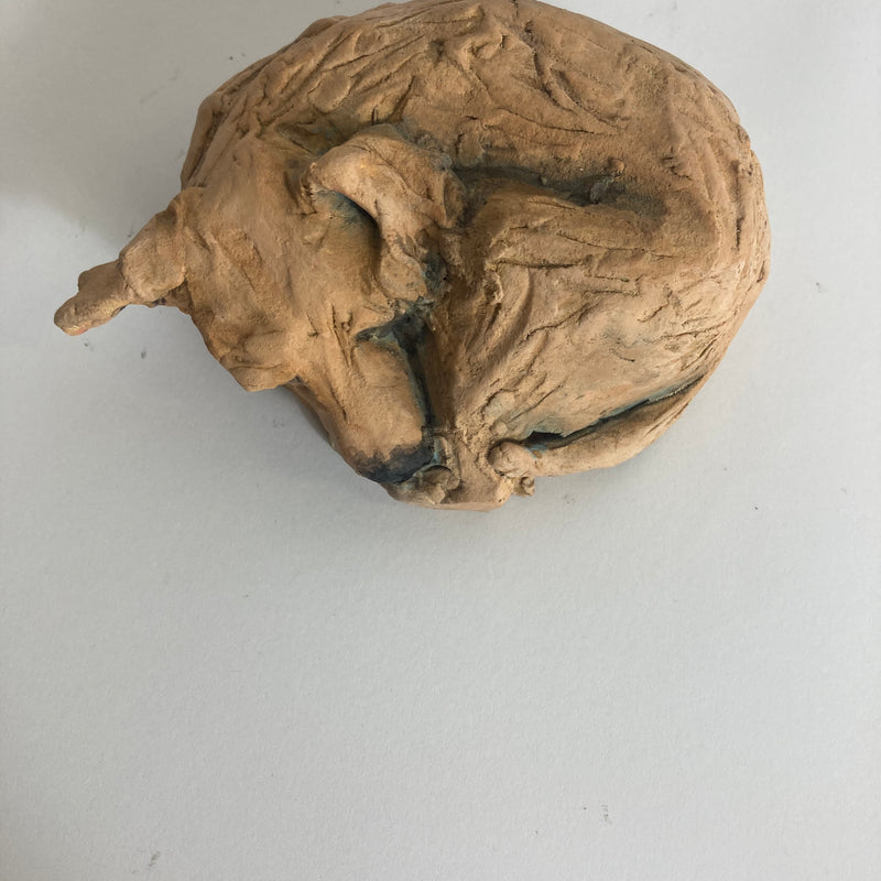 13cm sleeping brown dog sculpture